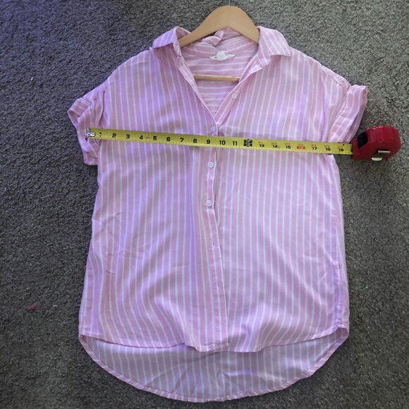 Beach Lunch Lounge Pink White Striped ButtonDown Shirt Collar Beachy XS - Picture 6 of 6